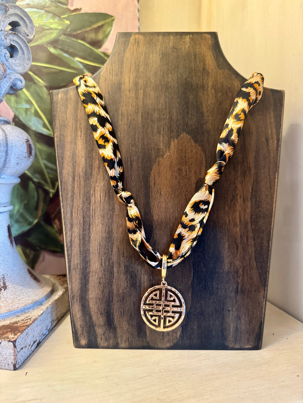 Leopard Scarf Necklace with Pendant