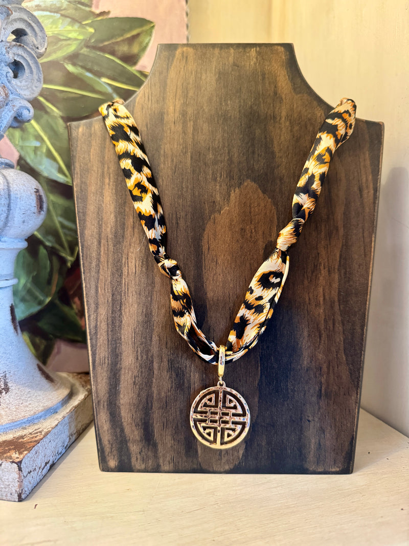 Leopard Scarf Necklace with Pendant