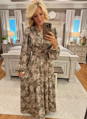 Floral Midi Dress with Cinched Waist