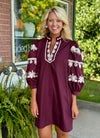 Puff Sleeve Mini Dress with Embroidered Details