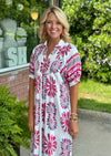 Abstract Printed Midi Dress with Smocked Neckline Detail