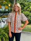 Smocked Neck Floral Top with Trim Detail