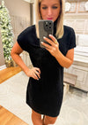 Black Short Sleeve Sweater Dress with Pocket Detail