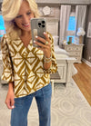Geo Print Top with Puff Sleeves