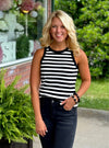 Black & White Stripe Ribbed Fitted Tank