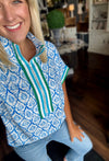 Blue Printed Top with Contrast Zipper Detail