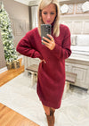 Maroon Sweater Dress with Side Slit