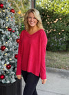 Red Brushed Drop Shoulder Sweater