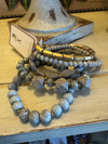 Grey & Gold Beaded Bracelet Set with Cheetah Bead Detail