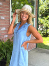 Chambray Collared Dress with Pockets