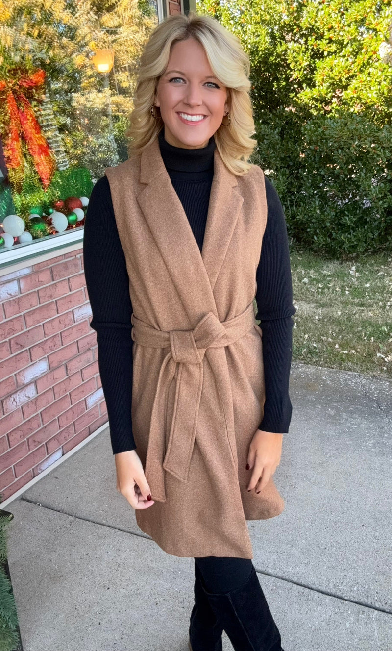 Camel Vest with Tie Belt