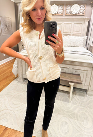 Sleeveless Sweater Vest with Gold Button Detail