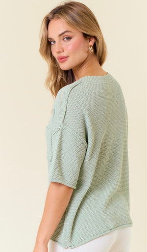 Light Sage Drop Shoulder Lightweight Sweater