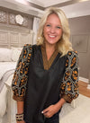 Black Top with Floral Embroidery & Neckline Detail