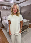 Cream Textured Top and Pant SET