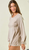 Mocha Stripe Pleat Sleeve Tunic Top