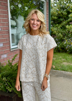 Geo Print Taupe Top & Pant SET