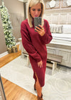 Maroon Sweater Dress with Side Slit