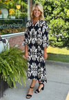 Black Abstract Printed Midi Dress