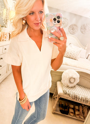 Oatmeal Short Sleeve Split Hem Top