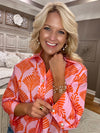 Printed Collared Shirt with Pearl Button Details