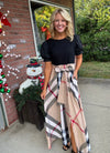 Black Puff Sleeve Plaid Skirt Dress with Bow Tie Detail