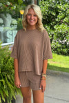 Camel Brown Ribbed Top & Short SET