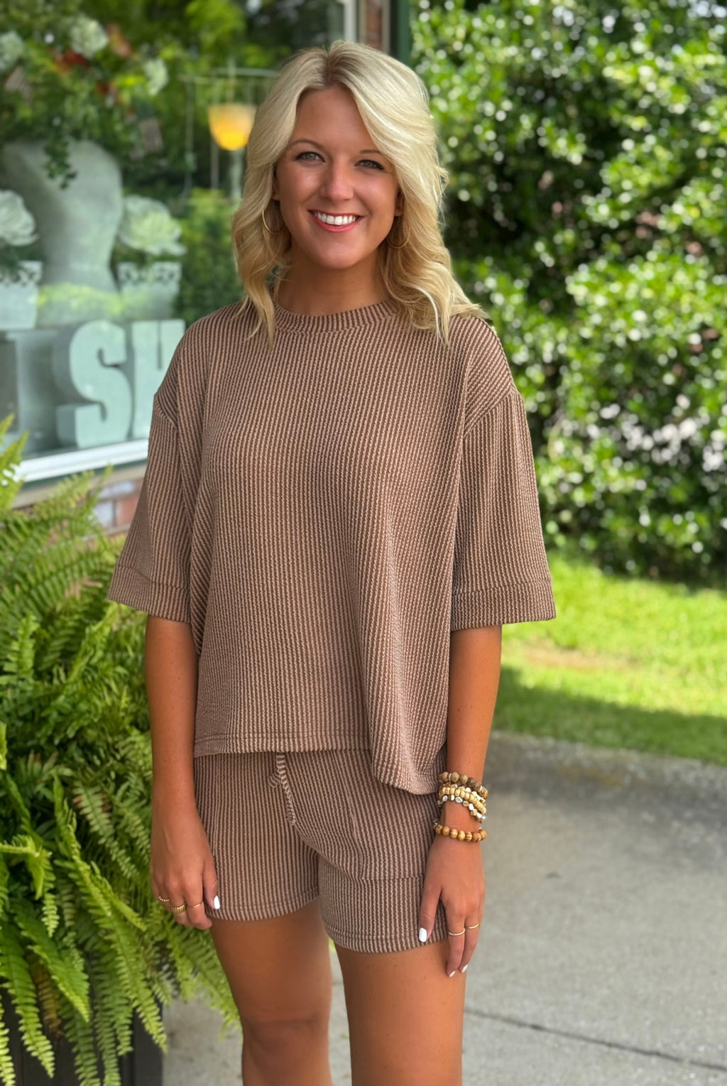 Camel Brown Ribbed Top & Short SET