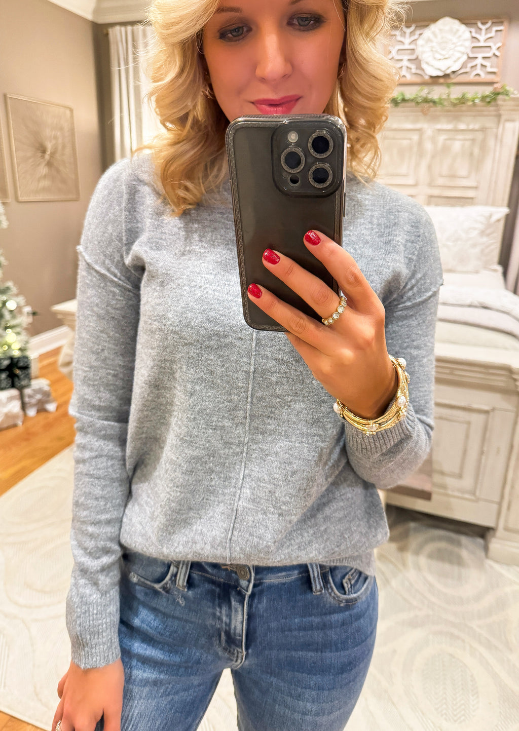 Heather Grey Sweater with Front Seam Detail