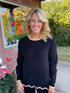 Black Sweater with Contrast Scallop Detail