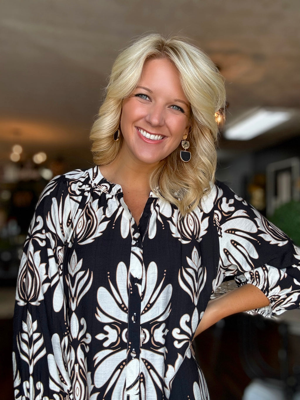 Black Abstract Printed Midi Dress