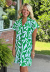 Green & White THML Dress with Ruffle Collar