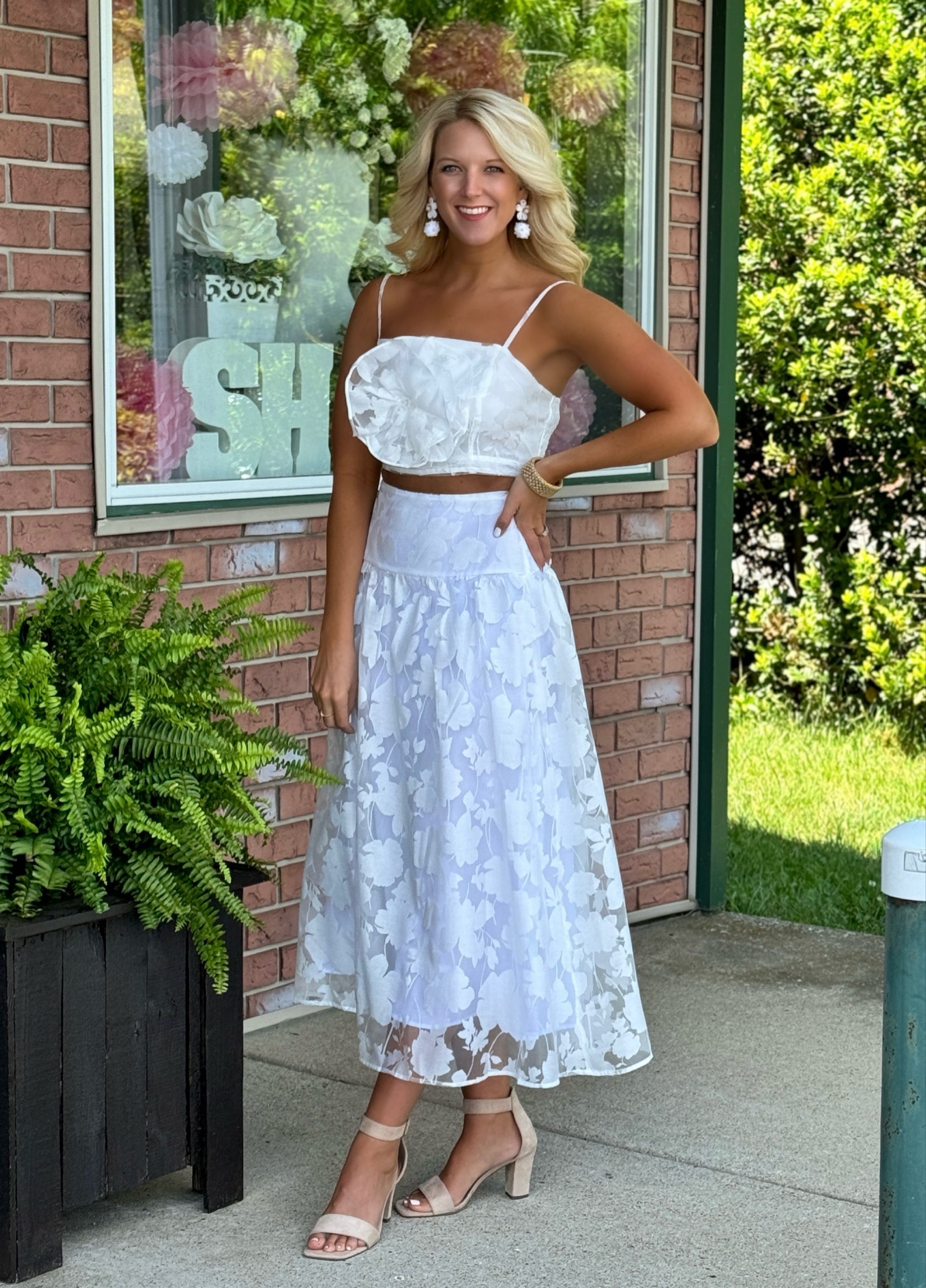 White Sheer Floral Crop Tank & Skirt SET **FINAL SALE