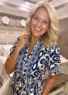 Navy Printed Woven Dress with Ruffle Details