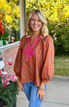 Floral Print Top with Hot Pink Embroidery Detail