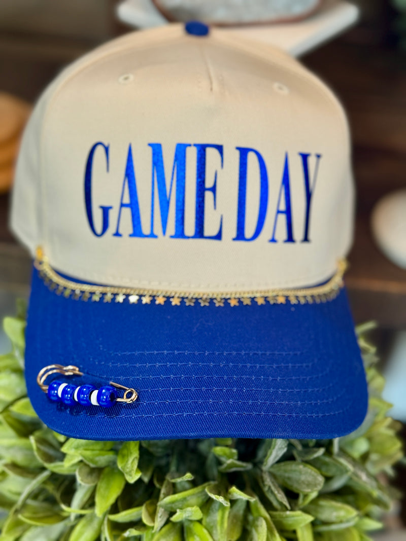 Royal Blue GAME DAY Custom Hat with Chain & Bead Details **PRE-ORDER**