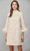 Sequin Mini Dress with Feather Sleeve Detail **Pre-order**