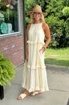 Cream Ruffle Tiered Midi Dress