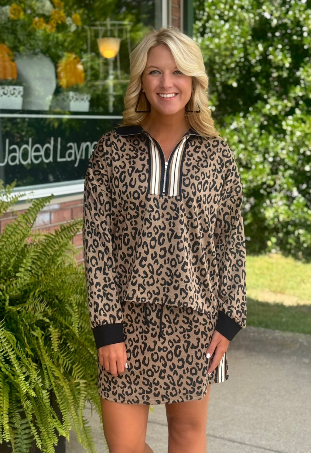 Leopard Print 1/4 Zip & Skirt SET