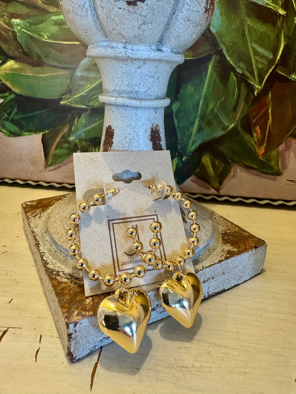 Gold Beaded Heart Earring