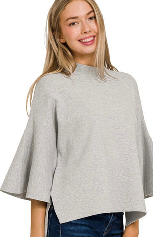 Heather Grey Bell Sleeve Sweater
