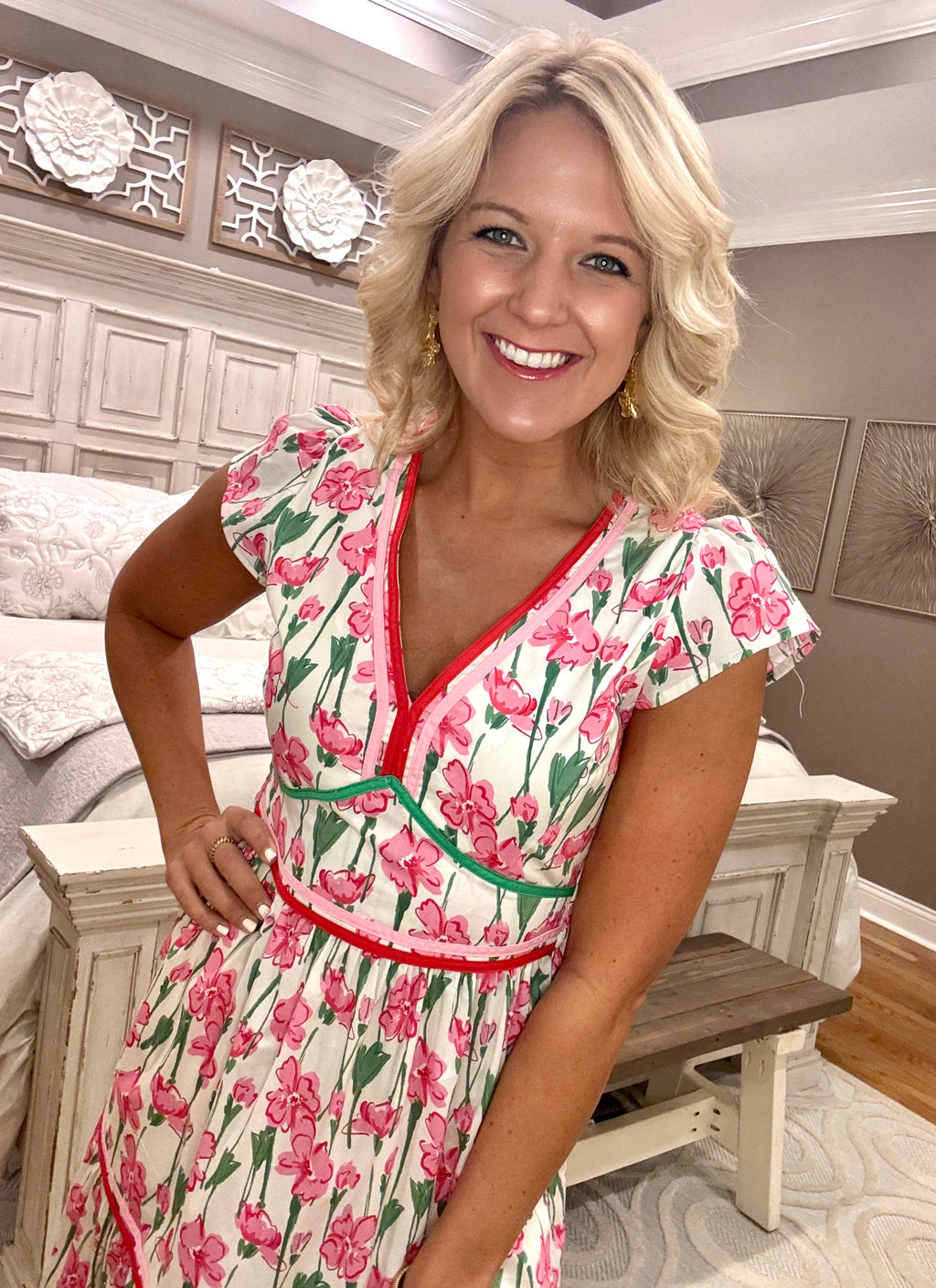 Floral Print Poplin Woven Midi Dress