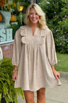 Corduroy Dress with Scallop Neckline Detail