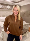 Brown 1/4 Zip Pullover with Gold Zipper Detail