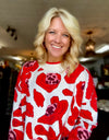 Floral Poppy Print Sweater with Slit Side Details