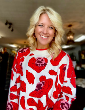 Floral Poppy Print Sweater with Slit Side Details