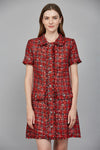 Plaid Sequin Dress with Button Details