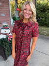 Plaid Sequin Dress with Button Details