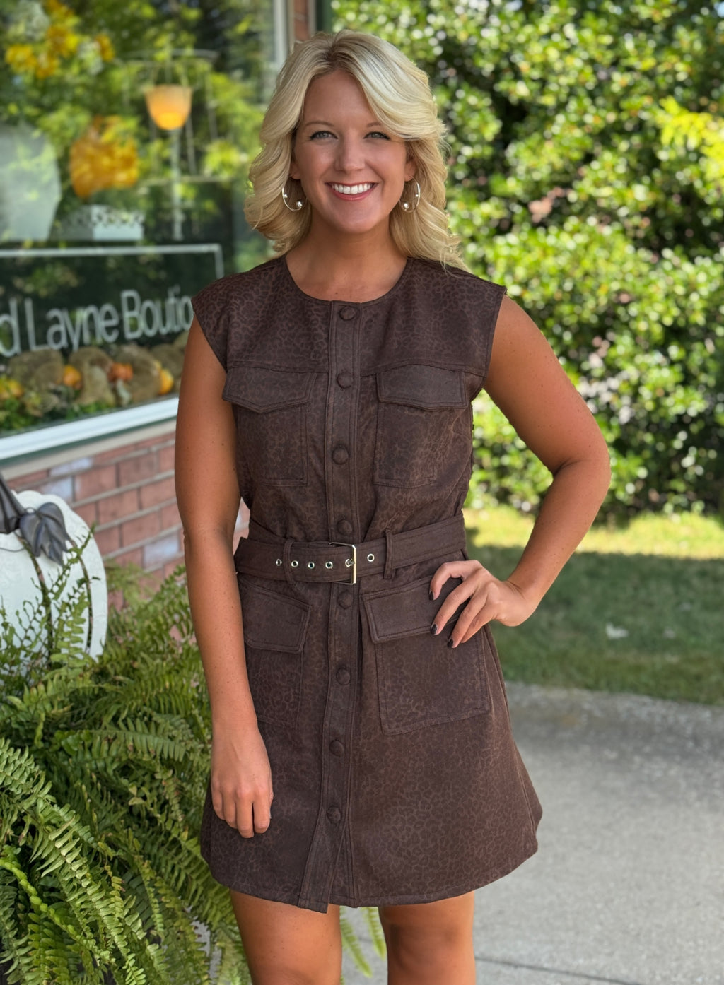 Sleeveless Animal Print Suede Dress