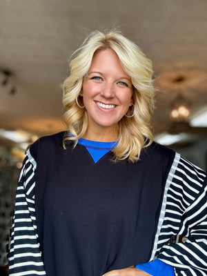 Oversized Tunic Top with Colorblock & Stripe Detail